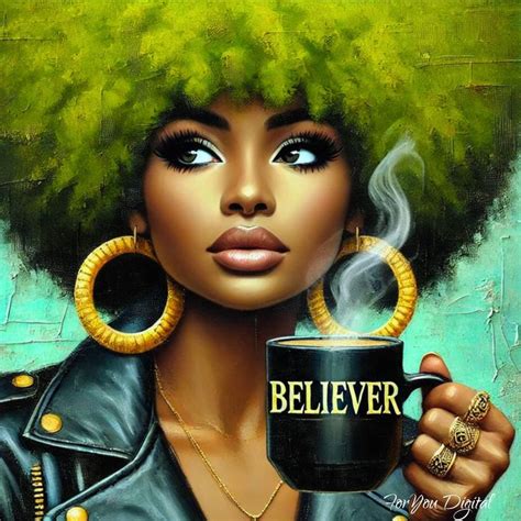 Bold Afro Woman Art With Coffee Mug For Living Room In 2024