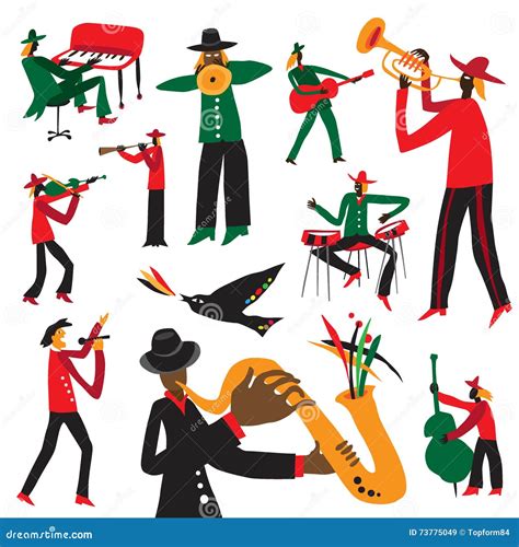 M Sicos De Jazz Desenhos Animados Ajustados Ilustra O Do Vetor