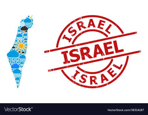 Climate pattern map israel and rubber badge Vector Image