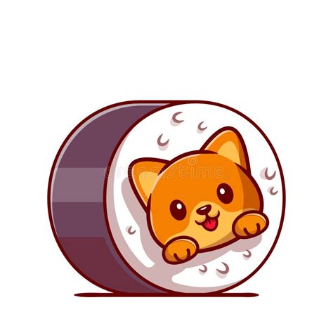 Cute Cat Sushi Cartoon Icon Illustration Stock Vector Illustration Of