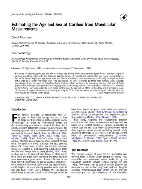 Pdf Estimating The Age And Sex Of Caribou From Mandibular Measurements