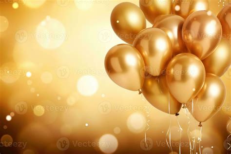 Golden balloons with golden bokeh background, birthday celebration ...