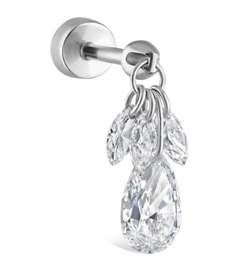 Maria Tash Floating Pear Diamond Plume Threaded Charm Earring Harrods Uk