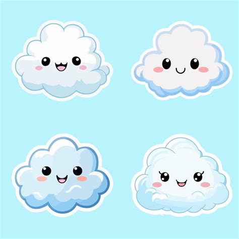 Premium Vector | Vector collection cloud kawaii stickers