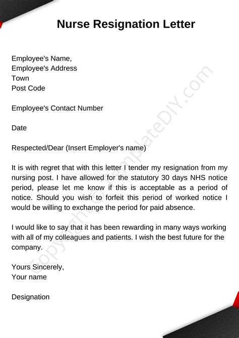 Resignation Letter Example Nursing Sample Resignation