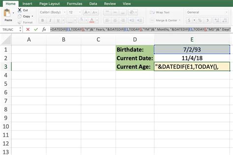 How To Calculate Your Age With Excels Datedif Function