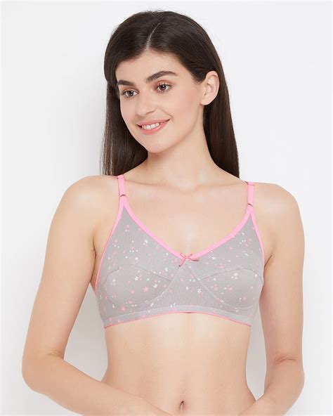 Buy Clovia Non Padded Non Wired Full Cup Floral Print Bra In Grey Cotton Online In India At