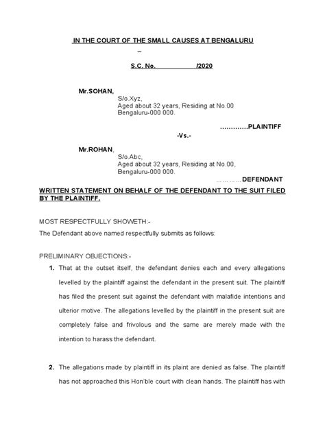 Written Statement Pdf Lawsuit Civil Law Common Law