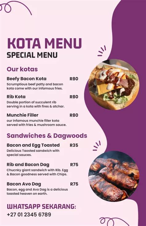 Kota Menu Templates - Customize & Download (Free)