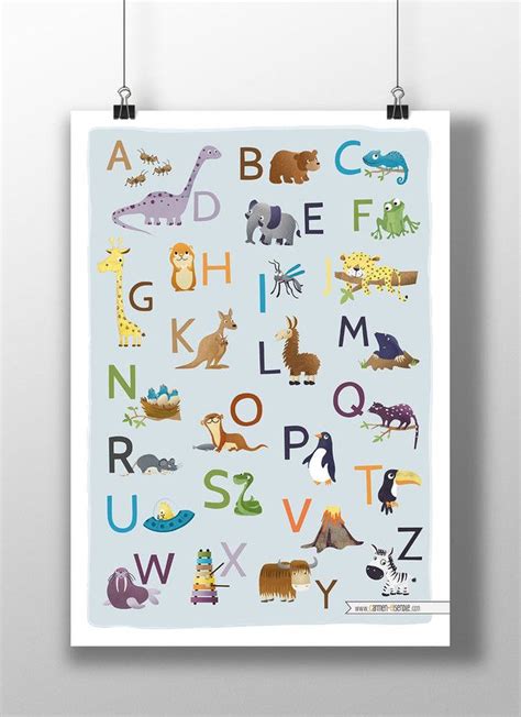 ABC Poster Tiere Deutsch Englisch Kinderposter Tierposter Alphabet A3