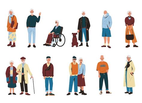 Premium Vector Elderly People Cartoon Old Retired Man Woman Modern