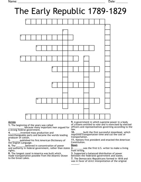 The Early Republic 1789 1829 Crossword Wordmint