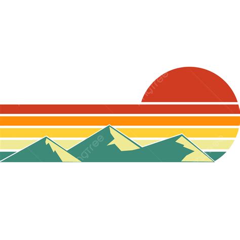 Retro Striped Sunset Retro Vintage Mountains Png Transparent Image