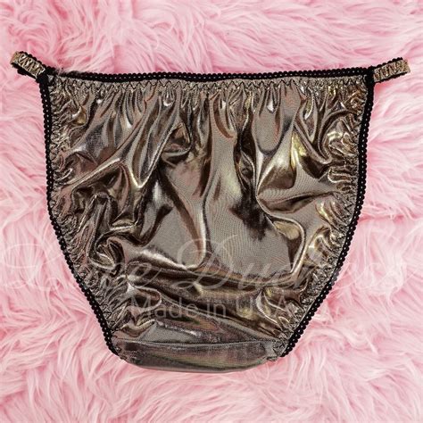 Vintage S Style Metallic Foil Sissy Gold Shiny String Bikini Panties