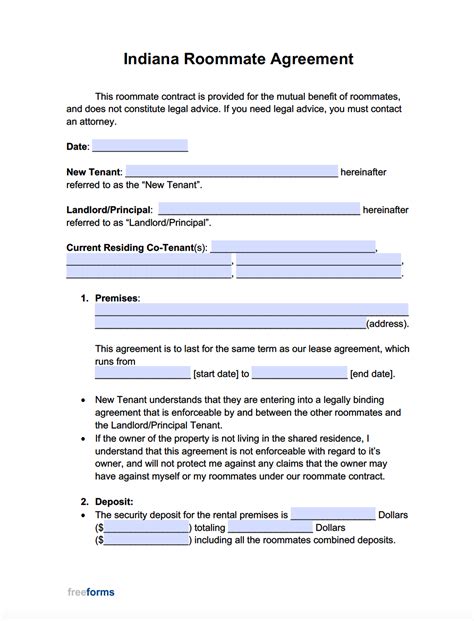 Free Indiana Roommate Agreement Template Pdf Word