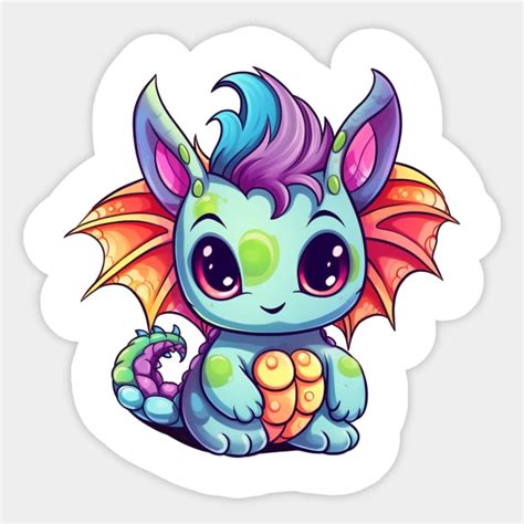 Kawaii Dragon Drawing - Kawaii Dragon - Sticker | TeePublic