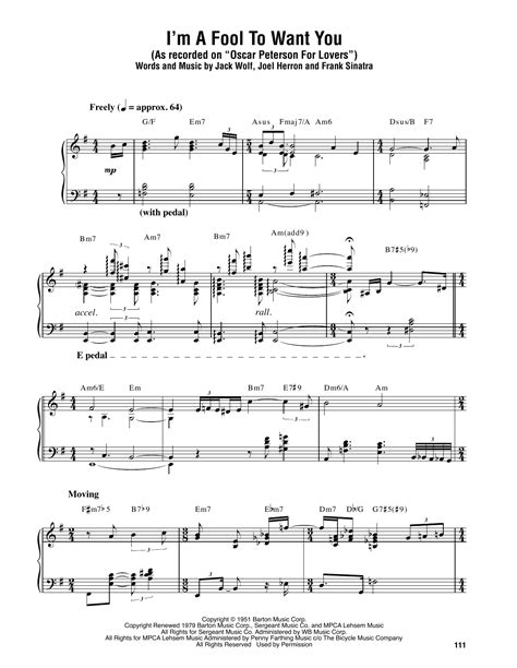 I M A Fool To Want You Sheet Music By Oscar Peterson Piano