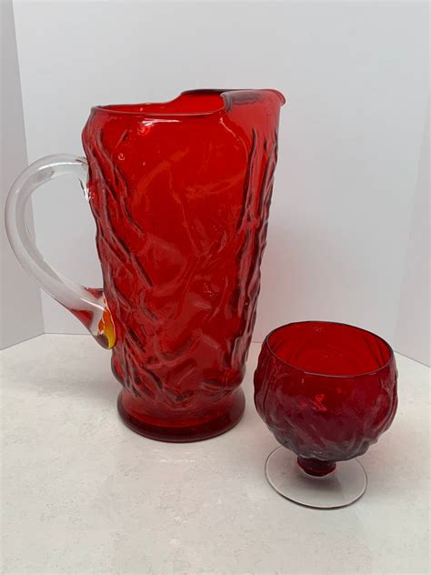 Morgantown Seneca Glass Pitcher And Footed Glass Set The Purple Moon 20th Century Treasures