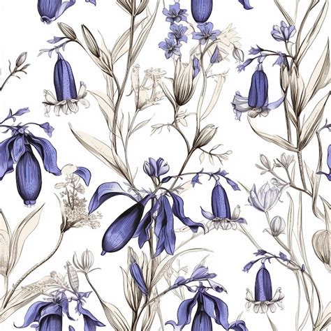 Premium Photo Seamless Pattern With Blue Flowers On A White Background