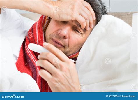 Mature Sick Man Holding A Thermometer Stock Image Image Of Lifestyle