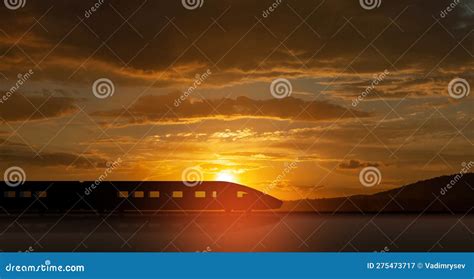 High Speed Train Silhouette in Motion at Sunset. Fast Moving Modern ...