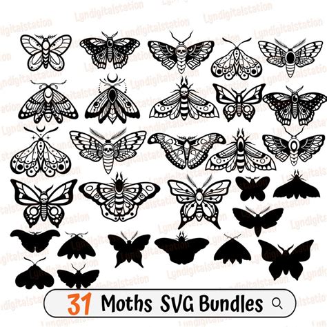 Moths Bundles Svg Moth With Skeleton Wings Clipart Flying Insect Cut