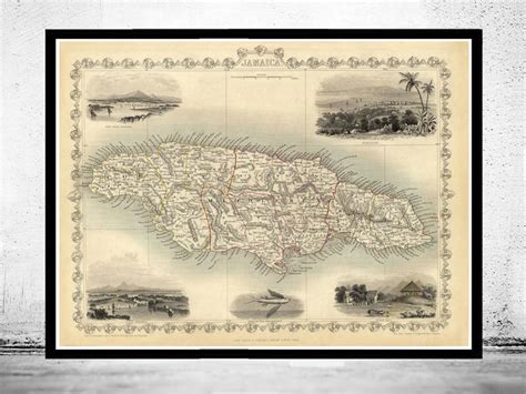 Vintage Old Map Of Jamaica Antique Map Of Jamaica Old Maps And