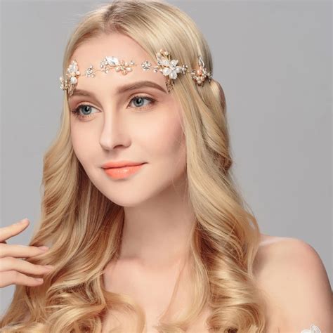 Gold Colour Beauty Pearl Headbands Bridal Wedding Crystal Headdress Leaf Womens Jewelry Wedding