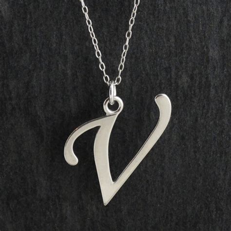 Script Letter V Charm Necklace Sterling Silver Fashionjunkie4life