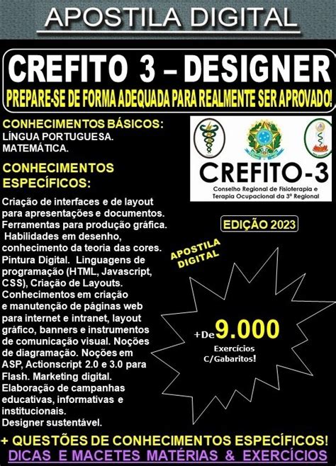 Apostila CREFITO 3 DESIGNER Teoria 9 000 exercícios Concurso