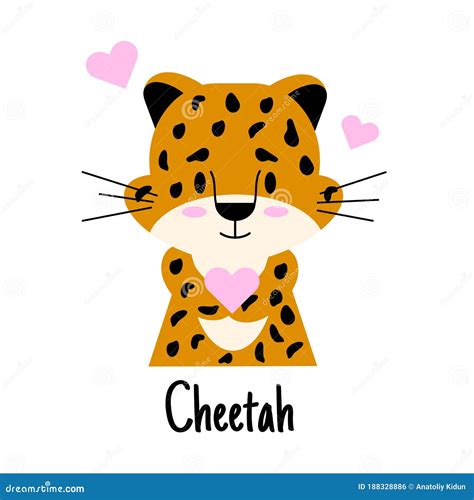 Illustration Of A Cheetah Smiling Cheetah Holding Pink Heart Stock