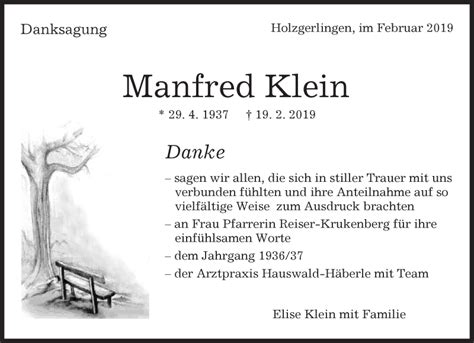 Traueranzeigen Von Manfred Klein Kreiszeitung B Blinger Bote