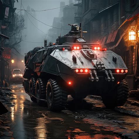 Premium Photo | Cyberpunk APC hybrid modern tank patrolling the city ...