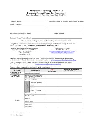 Fillable Online Maryland Recycling Act Mra Tonnage Report Form For