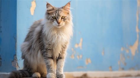 Premium AI Image A Cat Sitting On A Ledge In Front Of A Blue Wall