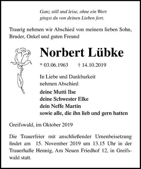 Traueranzeigen von Norbert Lübke trauer anzeigen de