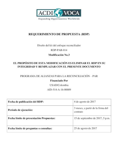 PDF REQUERIMIENTO DE PROPUESTA RDP REQUERIMIENTO DE PROPUESTA