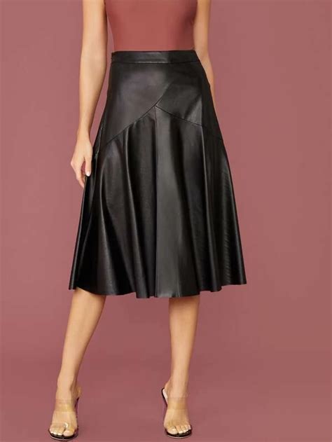 Zip Side Solid Flared Coated Skirt For Sale Australia New Collection