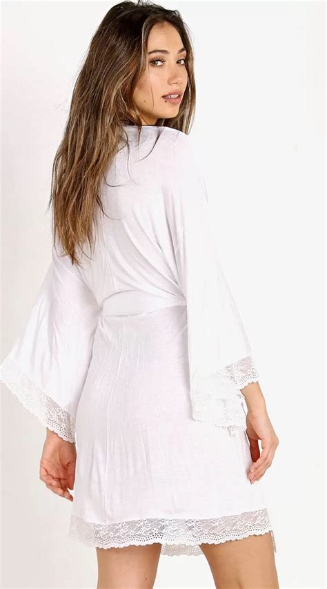 Eberjey White Kimono Robe Nightwear Bedtime Flirt