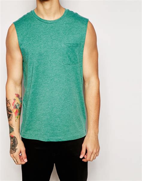 Lyst Asos Sleeveless T Shirt With Pocket In Green For Men