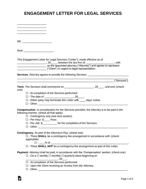 Free Attorney Engagement Letter Template Sample Pdf Word Eforms