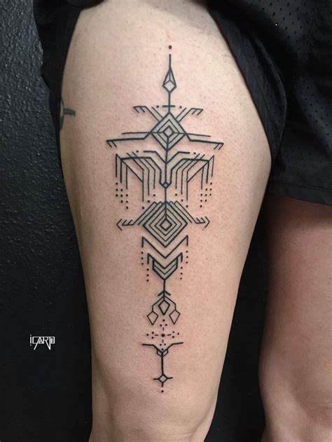 Geometric tribal line tattoo | Geometric line tattoo, Chest tattoos for women, Line tattoos