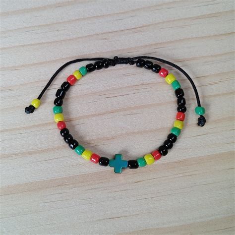 Rasta Bracelet Reggae Bracelet With Cross Charm Adjustable Jamaican