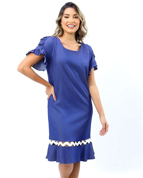 Vestido Jeans Leve Mangas De Babados Azul Lojabluk