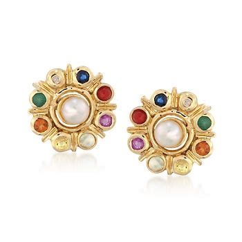 30 Ct T W Multi Stone Navratna Stud Earrings In 18kt Gold Over