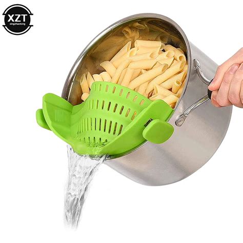 Coador De Cozinha Clipe Pan Silicone Dreno Rack Tigela Funil Arroz