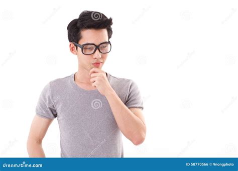 Nerd Man Thinking Studio Shot White Background Stock Photo Image Of