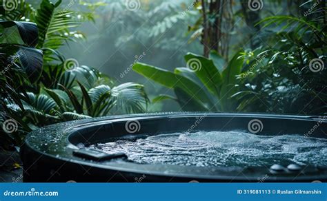 Outdoor Built In Hot Tub Spa Pool In The Backyard In The Jungle Stock