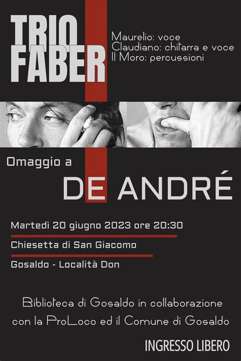 STASERA A GOSALDO UNA SERATA DEDICATA A FABRIZIO DE ANDRE Radio Più