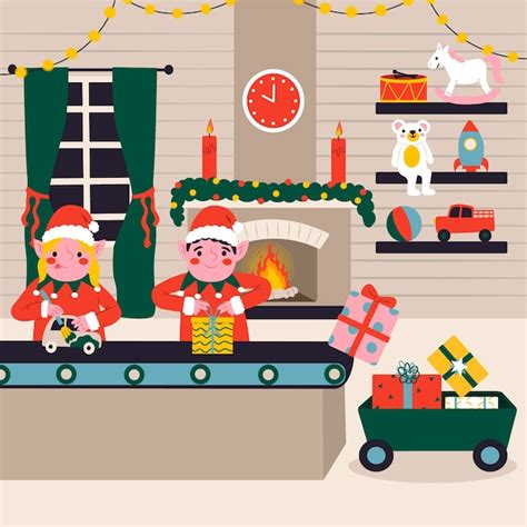 Premium Vector Flat Christmas Santa Workshop Illustration